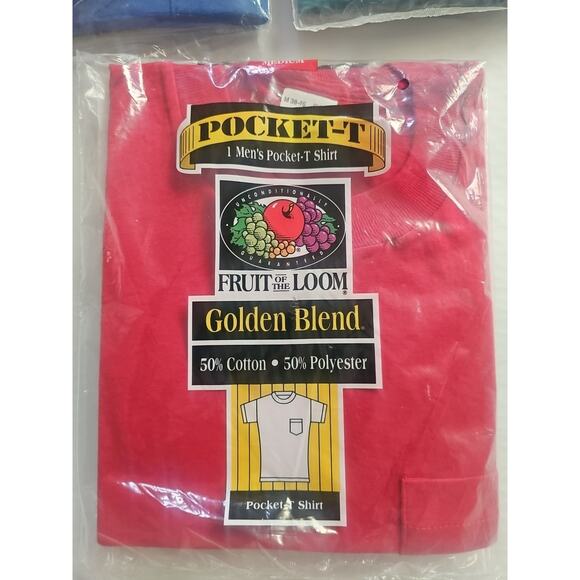 3 Vintage Fruit Of The Loom Pocket T Shirt 1996 Golden Blend Size M 50/50 USA - Picture 2 of 11